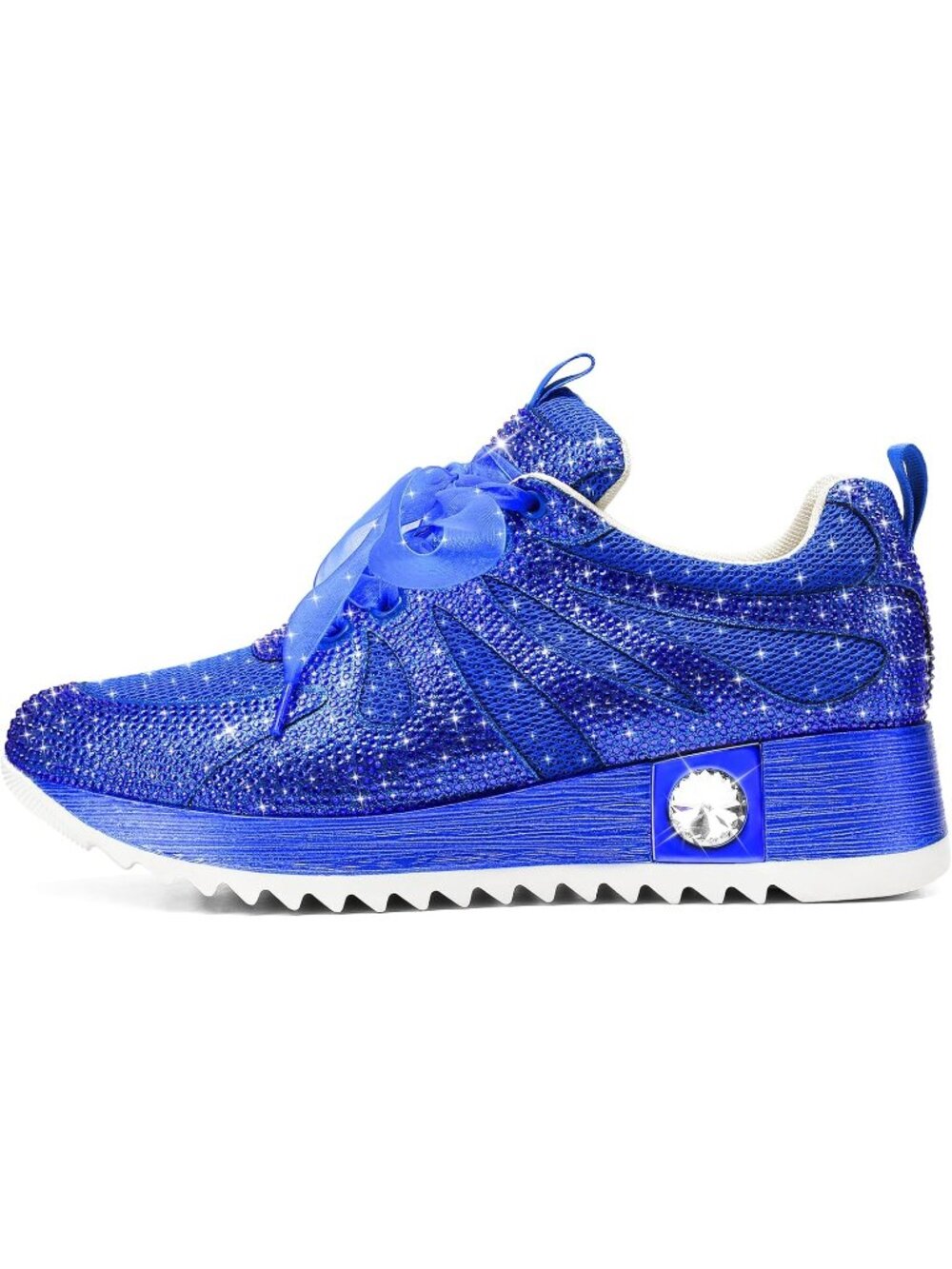 Women's Blue Glitter Sneakers Platform Wedge Shoes Sparkly Rhinestone - Picture 5 of 6